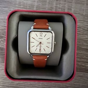 Large Face Fossil Watch // Brown Leather Band